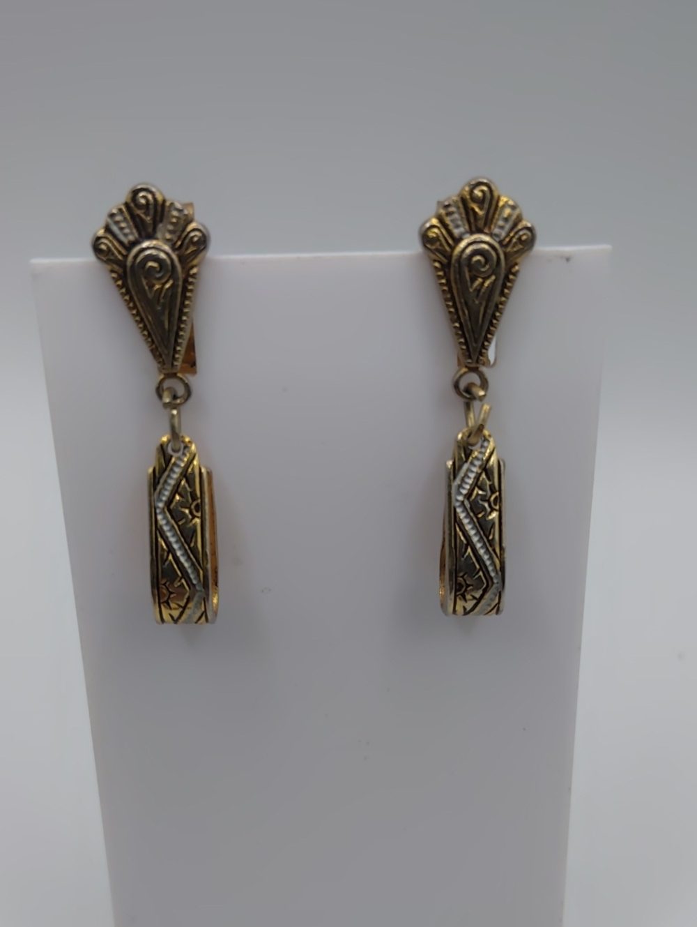 Damascene Lever Back Dangle Earrings